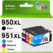 950XL 951XL Ink Cartridge for HP 950 and 951 Ink Cartridge Combo Pack Comaptible for HP Officejet Pro 8600 8610 8620 8100 276dw Printer (Black Cyan Magenta Yellow 4-Pack)