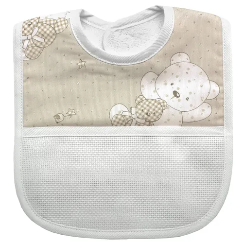 Bavoir à scratch ""2 oursons"", crème/blanc avec reliefs scintillants