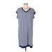 Carole Hochman Casual Dress - Shift V-Neck Short sleeves: Blue Print Dresses - Women's Size Large