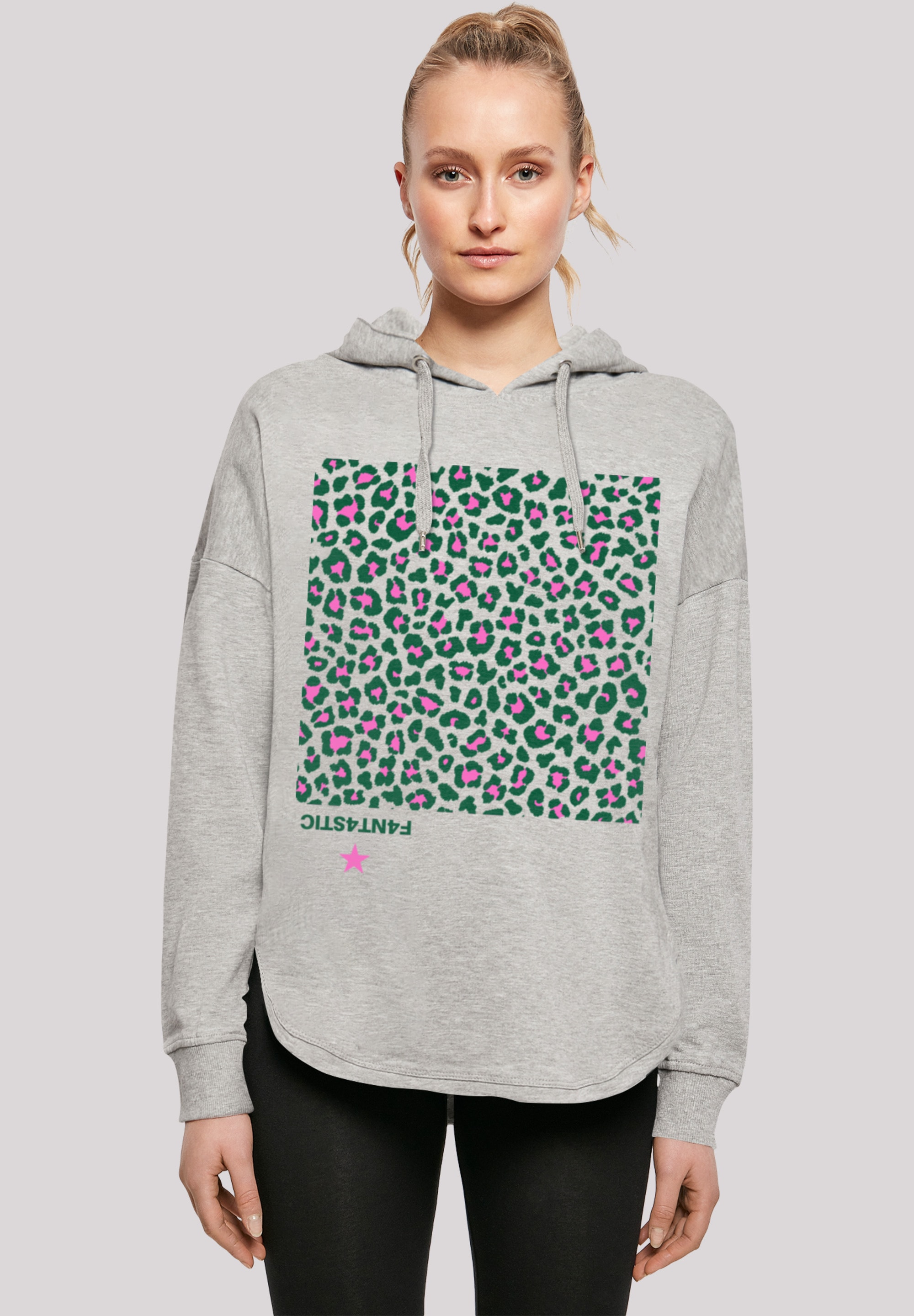 Kapuzenpullover F4NT4STIC "Leo Grün", Damen, Gr. XS, grau, Obermaterial: 100% Baumwolle, Casual, oversize, Pullover, Print