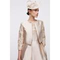 Cropped Twill Jacket With Cutwork Lace Trim - Champagne