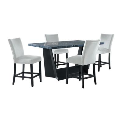 Picket House Furnishings Dillon 5PC Counter Height Dining Set in Dark - Table & Four Grey Counter Velvet Chairs - Picket House Furnishings CDBYC800.F300.5PC