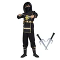 Costume Ninja de Luxe Noir pour Enfant Garçon Déguisement d'Halloween avec Accessoires en Plastique