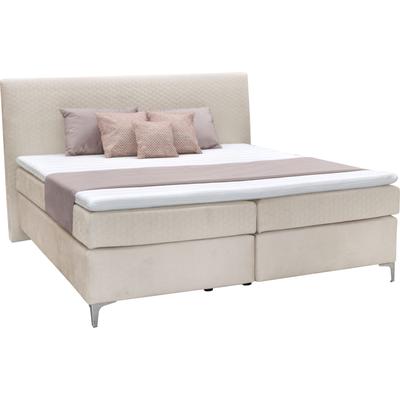 Boxspringbett ALINA "Pamir", beige (beige dfn, dfh 31), B:194cm L:215cm, Samtstoff DFN (100% Polyester), Samtstoff DFH (100% Polyester), Komplettbetten, Boxspringbett, inklusive Matratze und Topper, in diversen Ausführungen Image