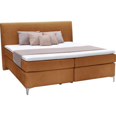 Boxspringbett ALINA "Pamir", braun (ocker dfn, dfh 65), B:174cm L:215cm, Samtstoff DFN (100% Polyester), Samtstoff DFH (100% Polyester), Komplettbetten, Boxspringbett, inklusive Matratze und Topper, in diversen Ausführungen Image