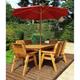Charles Taylor 6 Seater Bench Table Set with Burgundy Cushions, Storage Bag, Parasol and Base