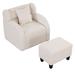 Plush Velvet Swivel Accent Chair - Features Two Armrests, a Pillow, a Footstool, and a Standard Backrest in Elegant White.