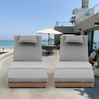 Patio Wicker Chaise Lounge Recliner Foldable Chair, w/ 5 Adjustable Back Positions & Cushion