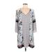 Fig and Flower Casual Dress - Mini V Neck 3/4 sleeves: Blue Dresses - Women's Size Medium