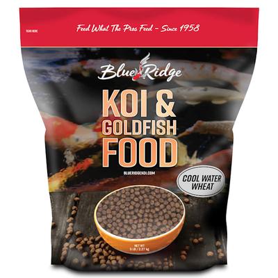 Blue Ridge Fish Hatchery Koi & Goldfish Food Floating 3/16" Pellet Cool Water Wheat Formula, 5 lbs.