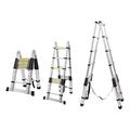 2.5M+2.5M Telescopic Extendable Folding Ladder,Portable Aluminium Extension Ladder 2.5M+2.5M A-Frame Ladder,Multi Purpose Collapsible Loft Ladders with EN131 and CE Standard UK