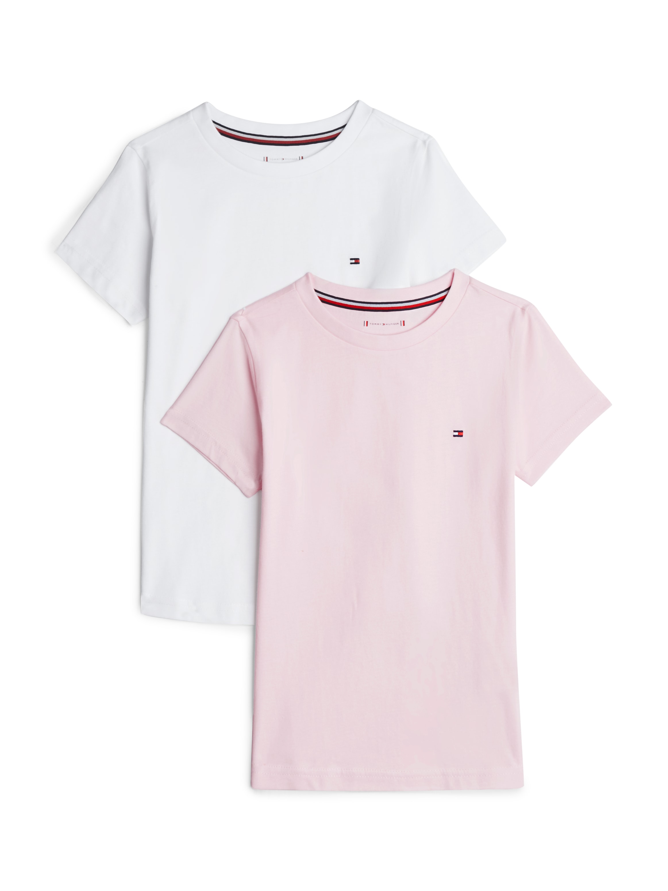T-Shirt "2P CN TEE mit Stickerei und Rundhals im 2er-Pack", Kinder, Gr. 164/170, pink (weiß, light pink), Jersey, Obermaterial: 100% Baumwolle, TOMMY HILFIGER UNDERWEAR, unifarben, normal hüftbedeckend, Rundhals, eingesetzt abgesteppt, Shirts,... Image