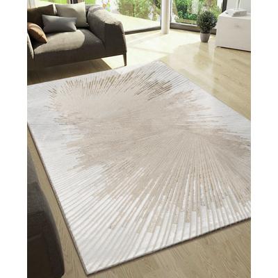 Teppich MY HOME "Elora Kurzflor" Gr. 2, beige (creme), B:80cm H:8mm L:150cm, Kunstfaser, Teppiche, mit leichtem Glanz, Hoch Tief Struktur, elegantes Design, Wohnzimmer Image