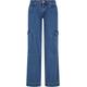 Bequeme Jeans URBAN CLASSICS "Damen Ladies Low Waist Cargo Denim" Gr. 34, Normalgrößen, blau (midindigo washed) Damen Jeans