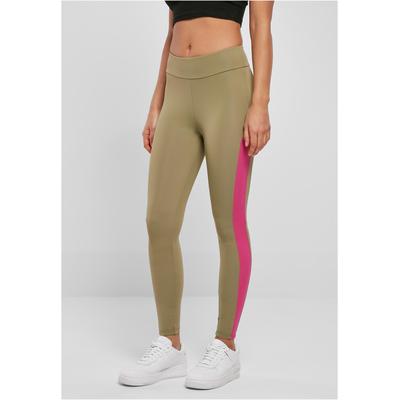 Leggings URBAN CLASSICS "Urban Classics Damen Ladies Color Block Leggings", Damen, Gr. M, US-Größen, bunt (khaki, brightviolet), 80% Polyimid, 20% Elasthan, unifarben, skinny fit, Hosen Image