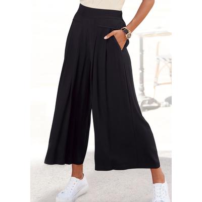 Culotte LASCANA, Damen, Gr. 38, N-Gr, schwarz, Web, Obermaterial: 100% Viskose, unifarben, modisch, figurumspielend 7/8-Länge, Hosen, mit Taschen weites Bein, luftige Viskose, sommerlich, modisch, Topseller Image