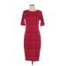 Lularoe Casual Dress - Sheath Crew Neck Short sleeves: Red Stripes Dresses - Women's Size Medium