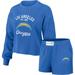 Women's WEAR by Erin Andrews Blue Los Angeles Chargers Waffle Knit Long Sleeve T-Shirt & Shorts Lounge Set
