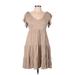 Max Studio Casual Dress - Mini Scoop Neck Short sleeves: Tan Print Dresses - Women's Size Medium