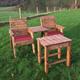 Deluxe Wooden Garden 2x Armchair Chair & Coffee Table Red Cushion - Charles Taylor