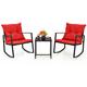 3 Pieces Rocking Bistro Set Outdoor Wicker Furniture Tempered Glass Coffee Table
