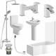 Bathroom Suite 1700mm p Shaped rh Bath Toilet Basin Pedestal Shower Screen Panel - White