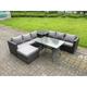 Fimous - 7 Seater Rattan Garden Dining Set Outdoor Furniture Sofa with Dining Table Big Footstool Side Table Dark Grey Mixed