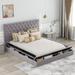 Full/Queen Size Upholstery Low Platform Bed with Headboard, Profile Storage Bedframe with Storage Space on Both Sides