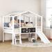 Twin Size Low Loft Bed w/Slide and Ladder, Wood Playhouse Twin Bed w/Blackboard & Light Strip on The Roof, Twin House Bed, White