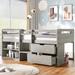Low Loft Bed with Drawers and Storage Junior Twin Loft Bed Frame with Two Drawers & 2 Book Shelves, Wooden Loft Beds - Gray