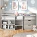 Low Loft Bed with Drawers and Storage Junior Twin Loft Bed Frame with Two Drawers & 2 Book Shelves, Wooden Loft Beds - Gray