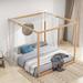 King Size Canopy Platform Bed with Support Legs, Wood 4 Poster Panel Beds for Kids Teens Adults, No Box Spring Needed, Natural