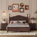 3-Pieces Retro Style Bedroom Sets, Full Size Wood Platform Bed and Two Wood Finished Nightstands, Walnut