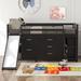 Twin Loft Bed with Slide, Kids Loft Bed with Storage Shelves and Drawers, Wood Low Loft Bed with Cabinet - Espresso