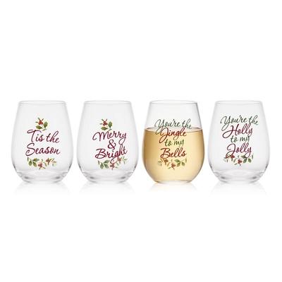Pfaltzgraff Winterberry Set of 4 Stemless Wine Glasses with Sentiments, 19 Oz