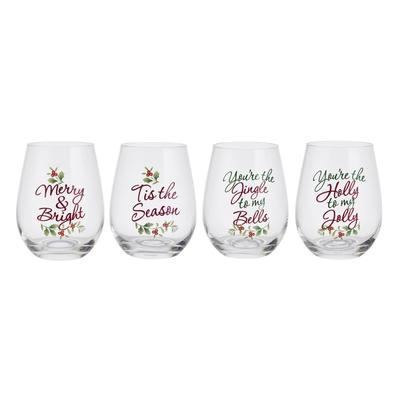 Pfaltzgraff Winterberry 19OZ Stemless Wine with Sentiments, Set of 4