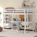 Wood High-Loft Bed with Desk & Writing Board, Solid Pine Bedframe with 2 Drawers Cabinet & 2 Ladders for Kids Teens Boys & Girls