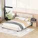 Queen Size Upholstered Platform Bed with Bedside Shelves and 2 USB Charging Design, Beige+Gray