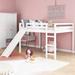 Kids Loft Bed with Slide, Full Size, Wood Low Loftbed Frame with Ladder and Underneath Spacious Space, for Boys Girls, White