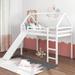 House Loft Bed with Slide, Twin Size Loft Beds with Slide, Ladder and Roof, Playhouse Low Loft Bed