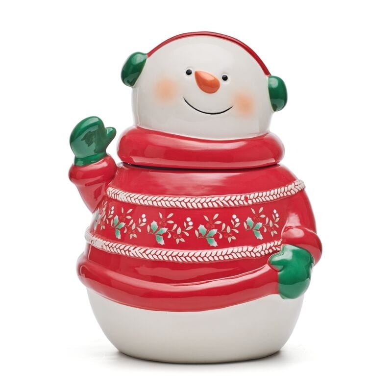 Pfaltzgraff Winterberry Snowman in Red Sweater Cookie Jar, 10 Inch