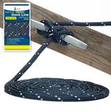 3/8 x 15 Dark Navy - (2 Pack) - REFLECTIVE Double Braided Nylon Dock Line - For Boats up to 25 - Long Lasting Mooring Rope - Strong Nylon Dock Ropes for Boats - Marine Grade Sailboat Docking Rope