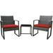 Scarlett 3-Piece Rattan Unwinding Furniture Set -Two Soft Cushion Chairs With A Glass Coffee Table - Red