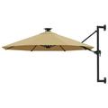 Dcenta Wall Mounted Parasol with LEDs and Metal Pole Garden Folding Umbrella Taupe for Backyard Terrace Poolside Lawn Outdoor Furniture 118.1 x 51.6 Inches (Diameter x H)