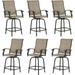 UDPATIO Patio Swivel Bar Stools Chair of 6 Outdoor Bar Heigt Set All Weather High Back and Armrest Rocking Stools & Bar Chairs for Backyard Lawn Garden Balcony and Pool Brown