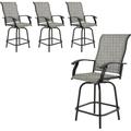 UDPATIO Patio Swivel Bar Stools Chair of 4 Outdoor Bar Heigt Set All Weather High Back and Armrest Rocking Stools & Bar Chairs for Backyard Lawn Garden Balcony and Pool Grey White