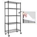 5-Shelf Shelving Units and Storage 3 Wheels with Shelf Liners Set of 5 NSF Certified Adjustable Duty Carb Steel Wire Shelving Unit (30W x 14D x 63.7H) Pole Diameter 1 Inch