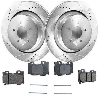 2017 Infiniti Q60 SureStop Rear Brake Disc and Pad Kit, 2-Wheel Set, Pro-Line Series, with Cross-drilled and Slotted Disc Design, and Non-Asbestos Organic Pad Material