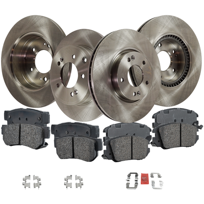 2006 Hyundai Sonata Front and Rear Brake Disc and Pad Kit, Plain Surface, 5 Lugs, 11.81 in. - Front; 11.14 in. - Rear, Ceramic, Production Date To October 2005, Pro-Line Series