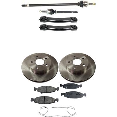 2001 Jeep Grand Cherokee 8-Piece Kit Front, Driver and Passenger Side Axle Assembly, For Black Caliper, Four Wheel Drive, Without Variable Lock Progressive Front Axle, New, includes (2) Axle Assembly, (2) Brake Disc, (1) Brake Pad Set, and (2)...